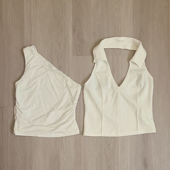 White Tank Top Bundle One Shoulder Polo Halter Neck Small/XS Cropped Fitted Sexy - Picture 1 of 6